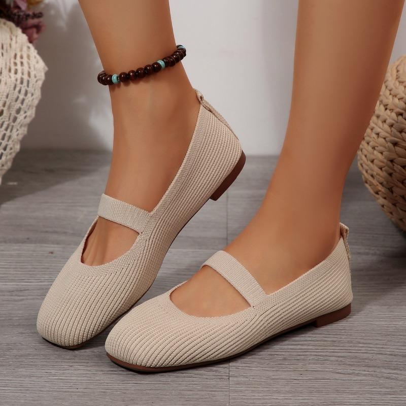 Women's New Knitted Mesh Breathable Flat Shallow Single Shoes Women's Lightweight Fashion Flying Knit Lazy Feet
