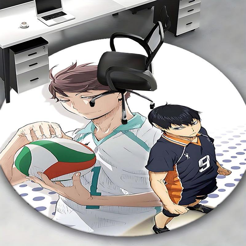 1pc Anime Volleyball Player Round Carpet  Office Chair Mat, NonSlip Rug for Anime Lovers, Seasonal Gift, Suitable for Home Decor, Living Room