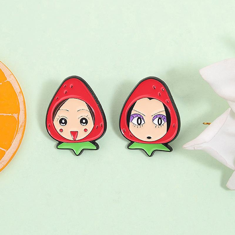 Cute Strawberry Hooded Enamel Badge Cartoon Girl Brooch Sweet Fashion Style Coat Pin Lovely Gifts For Teen Girls
