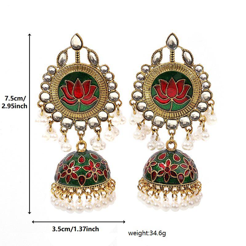 2024 Double Layer Crescent Moon Rhinestone Tassel Earrings - Vintage Indian Style Women's Long Earrings