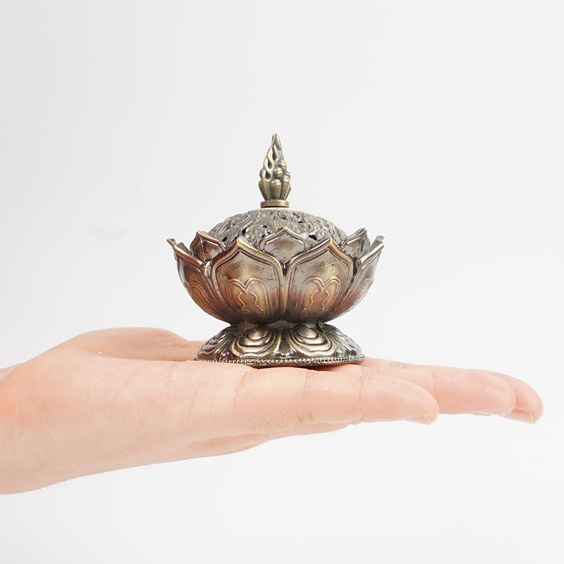 Lotus Flower Incense Burner Buddhi Buddha Holder Brass Mini Censer Incense Metal Craft Home