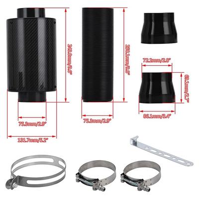 1 Set Universal Car 3 Inch Carbon Fibre Cold Air Filter Feed Enclosed Intake Induction Pipe Hose Kit Universal