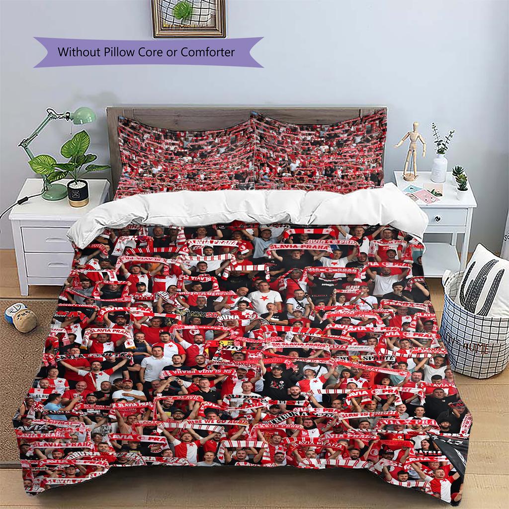 SK Slavia Praha Pattern Bedding Home Decoration Birthday Gift (1 * Duvet Cover + 2 * Pillowcase, Without Core)