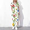Women Plus Size Floral Printed Cutout Neck Short Sleeve Scrub Set With Pockets Top And Long Pants Two Piece