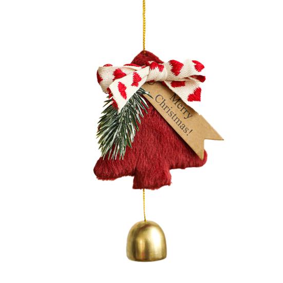 Christmas Wind Chime Ornament Plush Furry Tree Bell Pendant Decorative Doorbell Ornament for Tree Car Home Holiday Decor