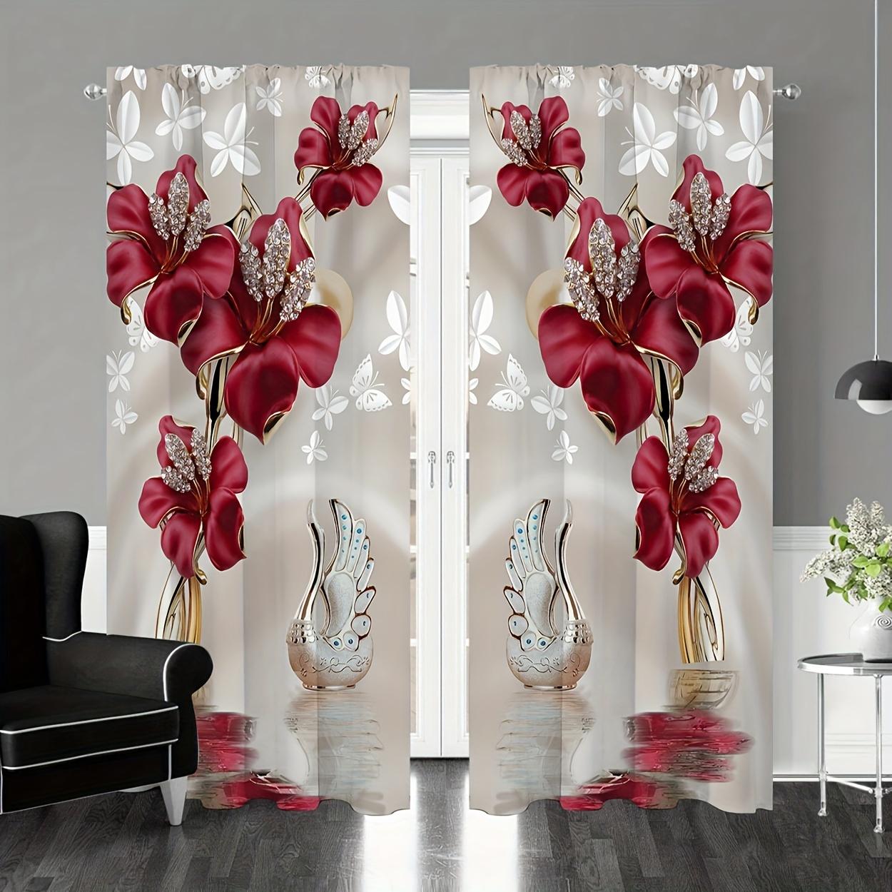 

2 шт. шторы с цветочным принтом и кулиской, оконные драпировки для спальни, гостиной, домашнее украшение, украшение комнаты 53x116cm 2pc&Without mount