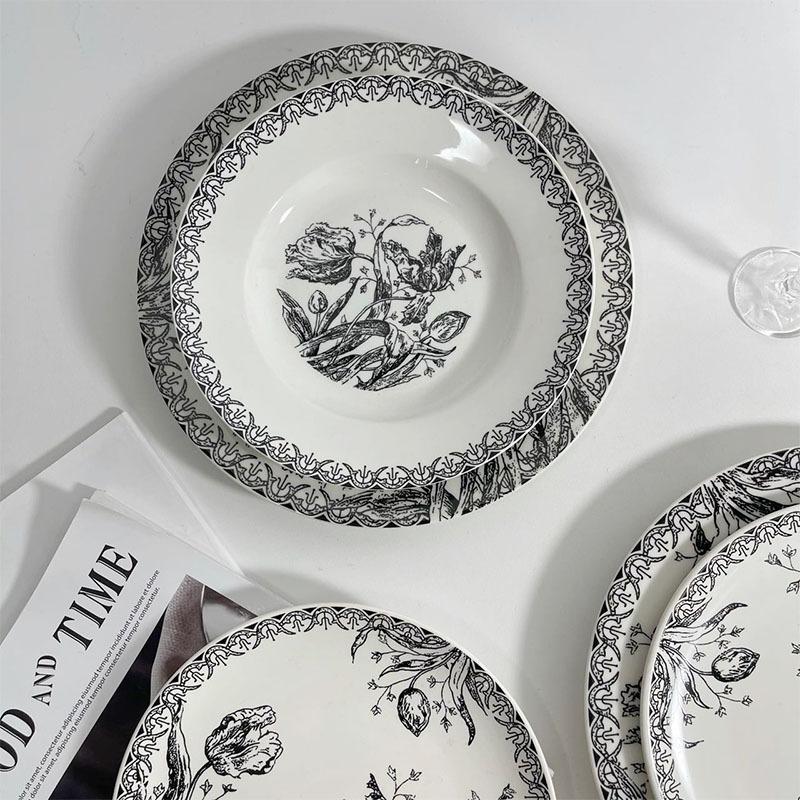 

Точечная Премиум Французская Черная Цветочная Керамическая Тарелка Искусство Западная Еда Суповая Тарелка Чашка Тарелка Расписанная вручную Десерт Стейк Обед