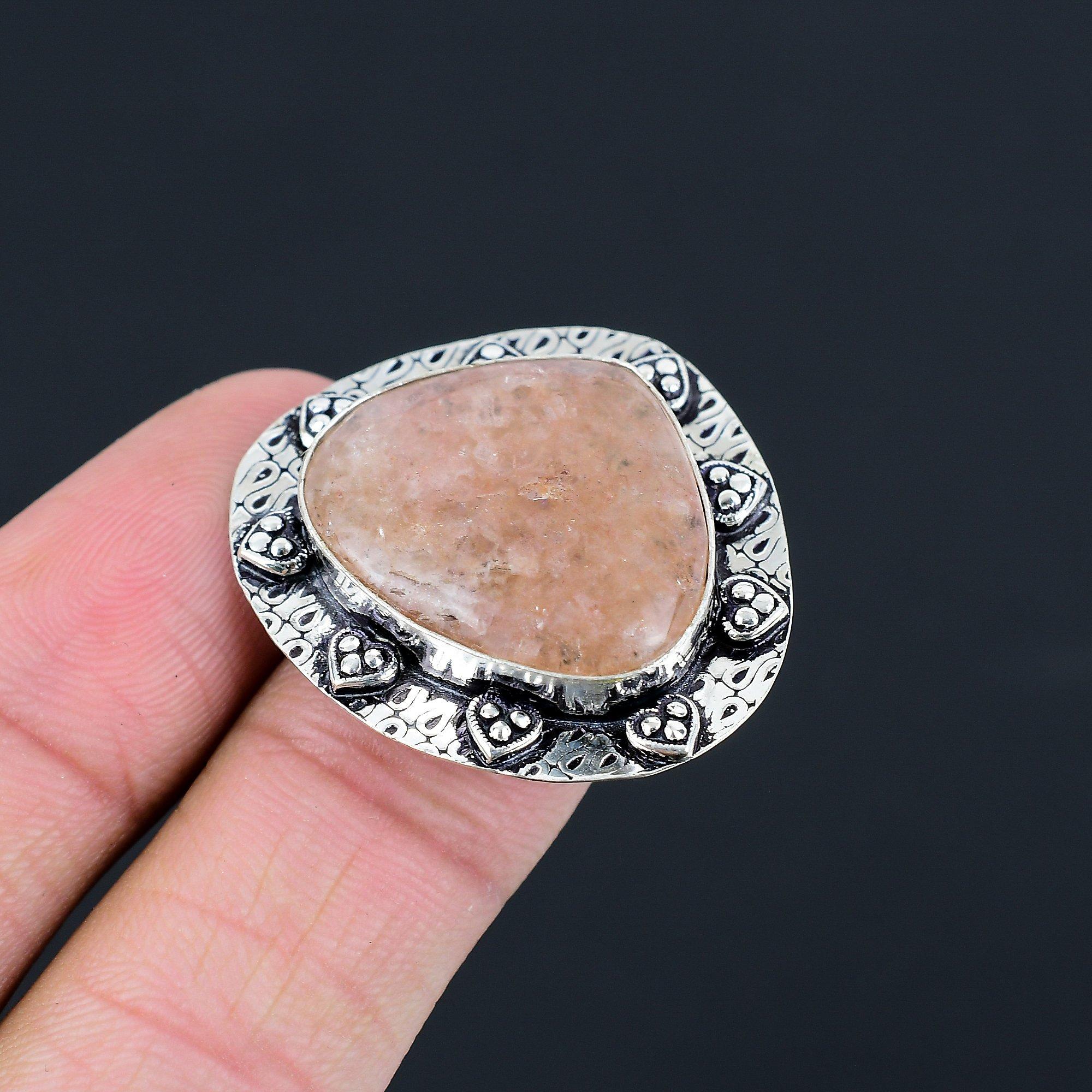 Womens day Sale Strawberry Quartz Stone 925 Silver Wife Solitaire Ring Size 6.5 6.5