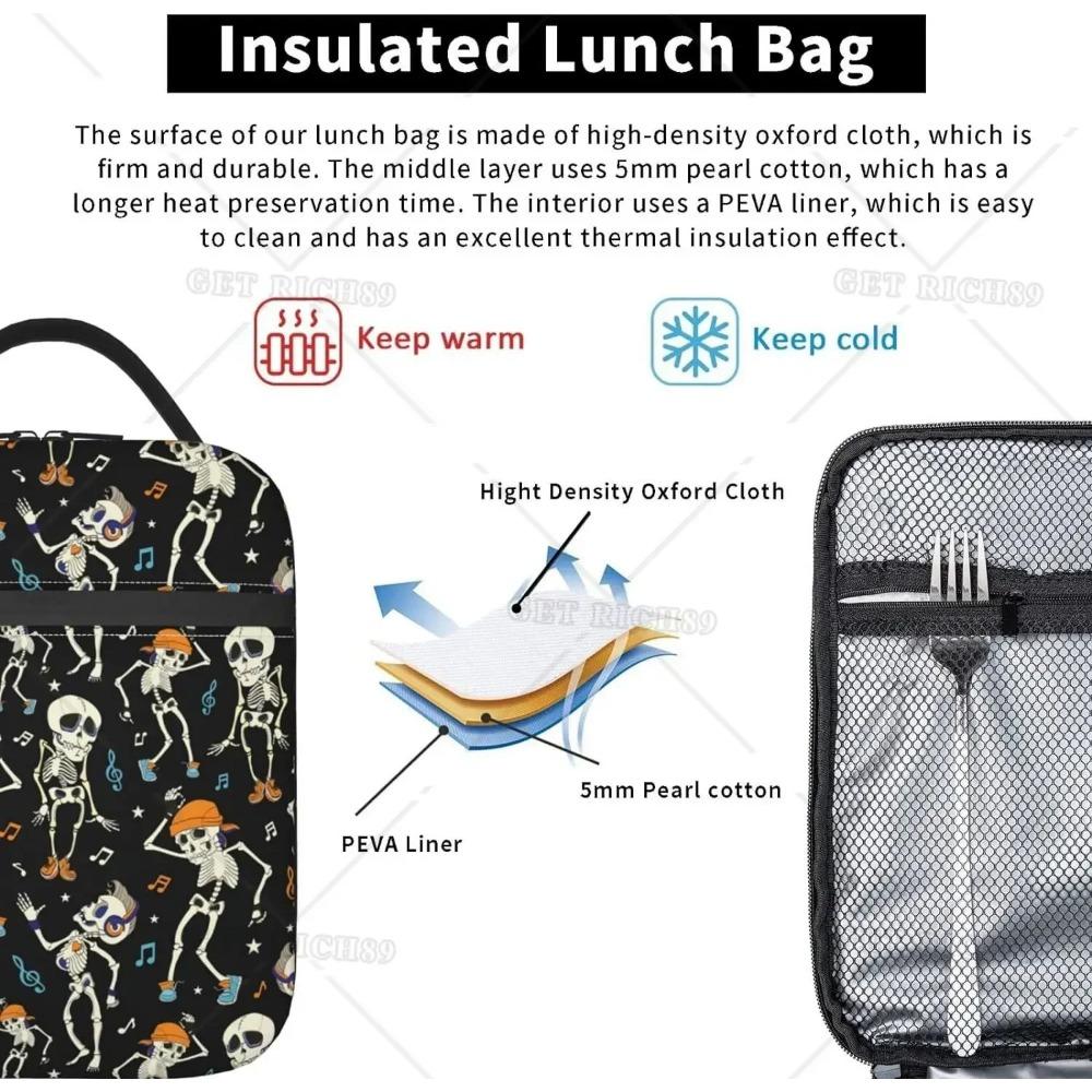 Dancing Skeletons Party Halloween Lunch Bag Insulated Lunch Box for Women Men Reusable Lunch Cooler Bag for Office Picnic