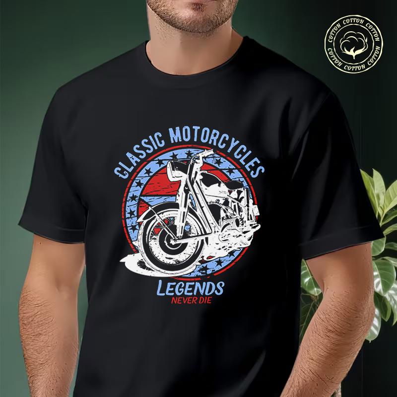 Men Cotton Casual T-shirts Classic Motorcycles Pattern Tee Men S Summer Cycling Sportswear Tops