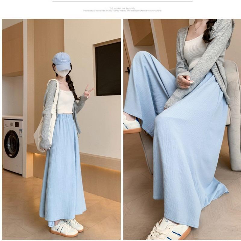 White Culottes Women's Summer Thin Small Scoop Pleated A-shaped Skirt Ice Silk Cotton and Linen Drape Wide-leg Pants