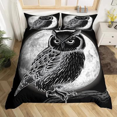 Housse de Couette Hibou Ensemble de Literie Hibou Boho 3D Housse de Couette Style Boho Exotique Lune Safari Oiseau Imprimé Animal Housse de Couette Queen