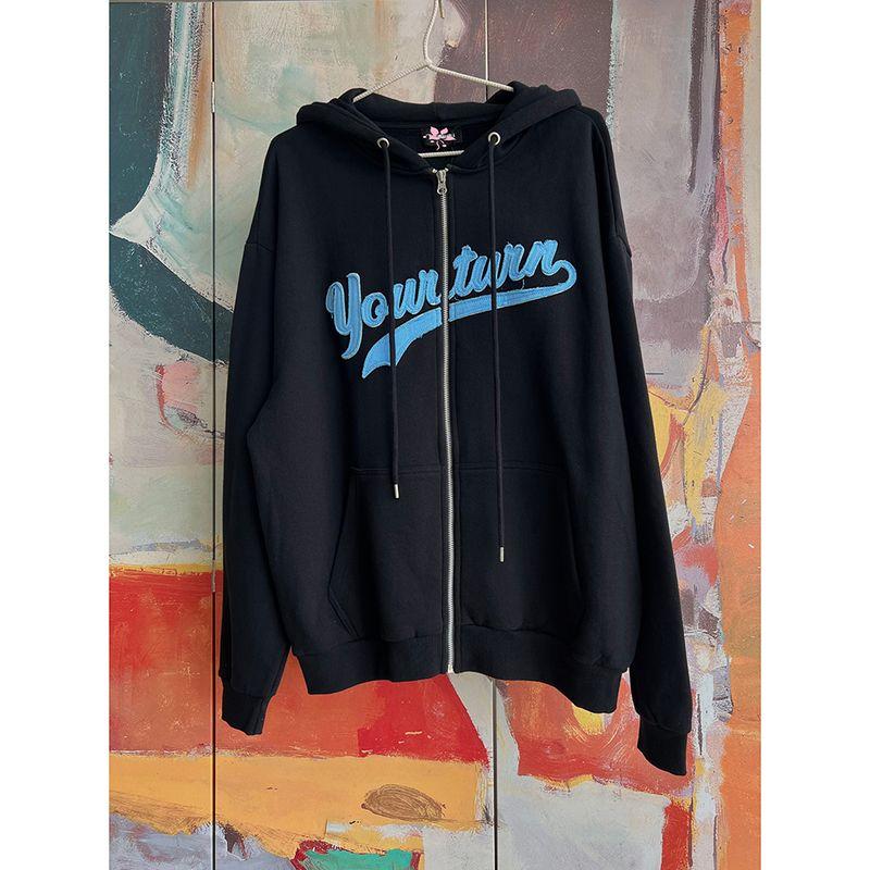 

Foreign Trade Original Order You * R Trun Men s and Women s Same Style Blue Letters Hoodie Hood Zip-up Sports Cardigan 1664 Black Blue(Default Flaw) L