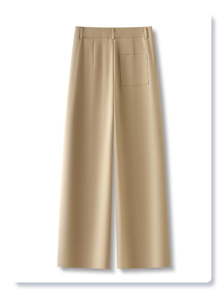 Women's Beige Tencel Cotton High Waist Wide Leg Pants - Slimming Petite Nine-Point for Spring and Autumn 2025