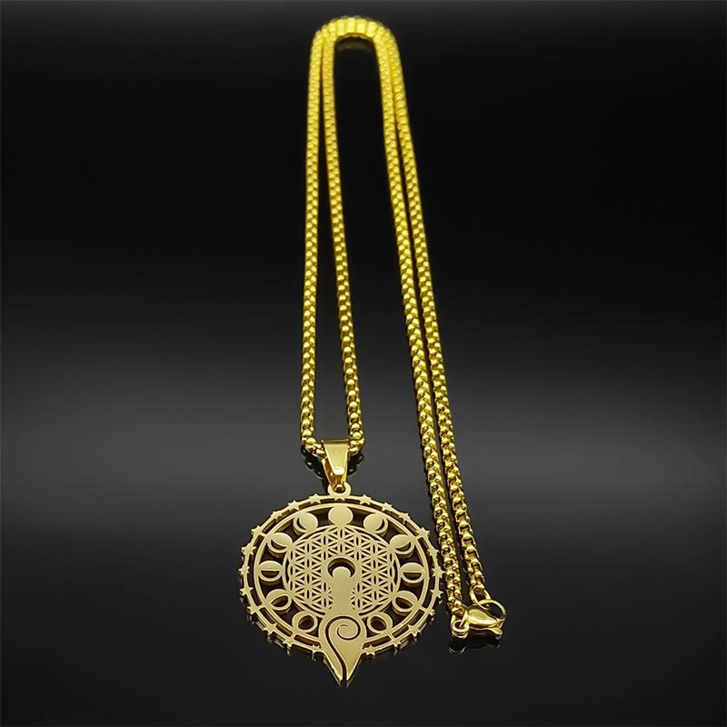 Wicca Dreifache Mondphase Hekate Göttin Halskette für Damen Herren Edelstahl Griechisches Rad der Hekate Kette Schmuck collier