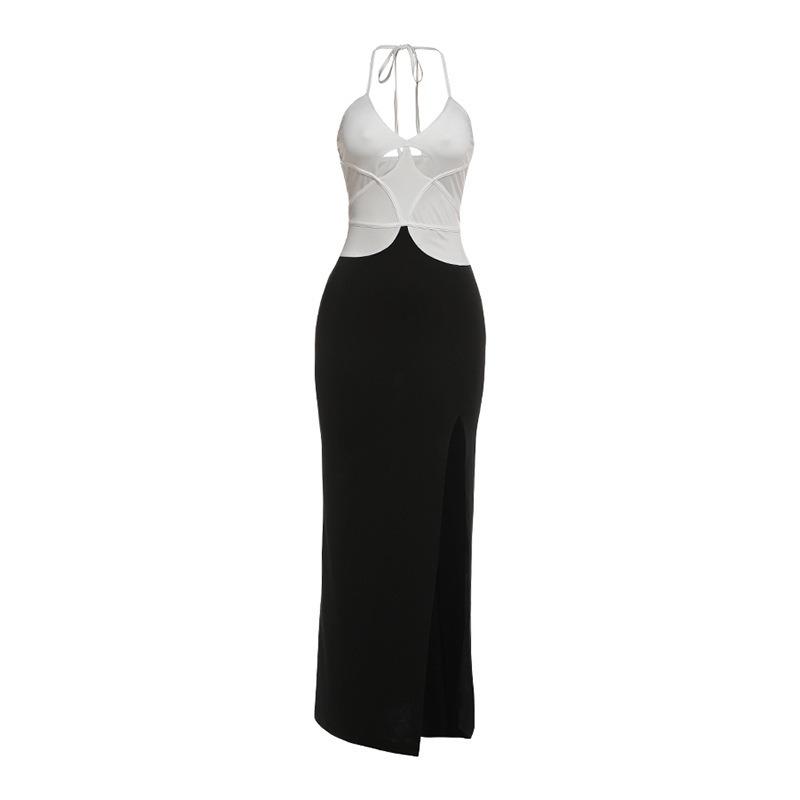 

Summer New Fashion Temperament Color Matching Hollow Low Chest Neck High Waist Slim Dress S