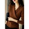 Autumn Women's Clothing New Style, Elegant Commuting, Elegant Temperament Suit Collar, Slimming Knitted Sweater, Cross Design Feeling Knitted Sweater