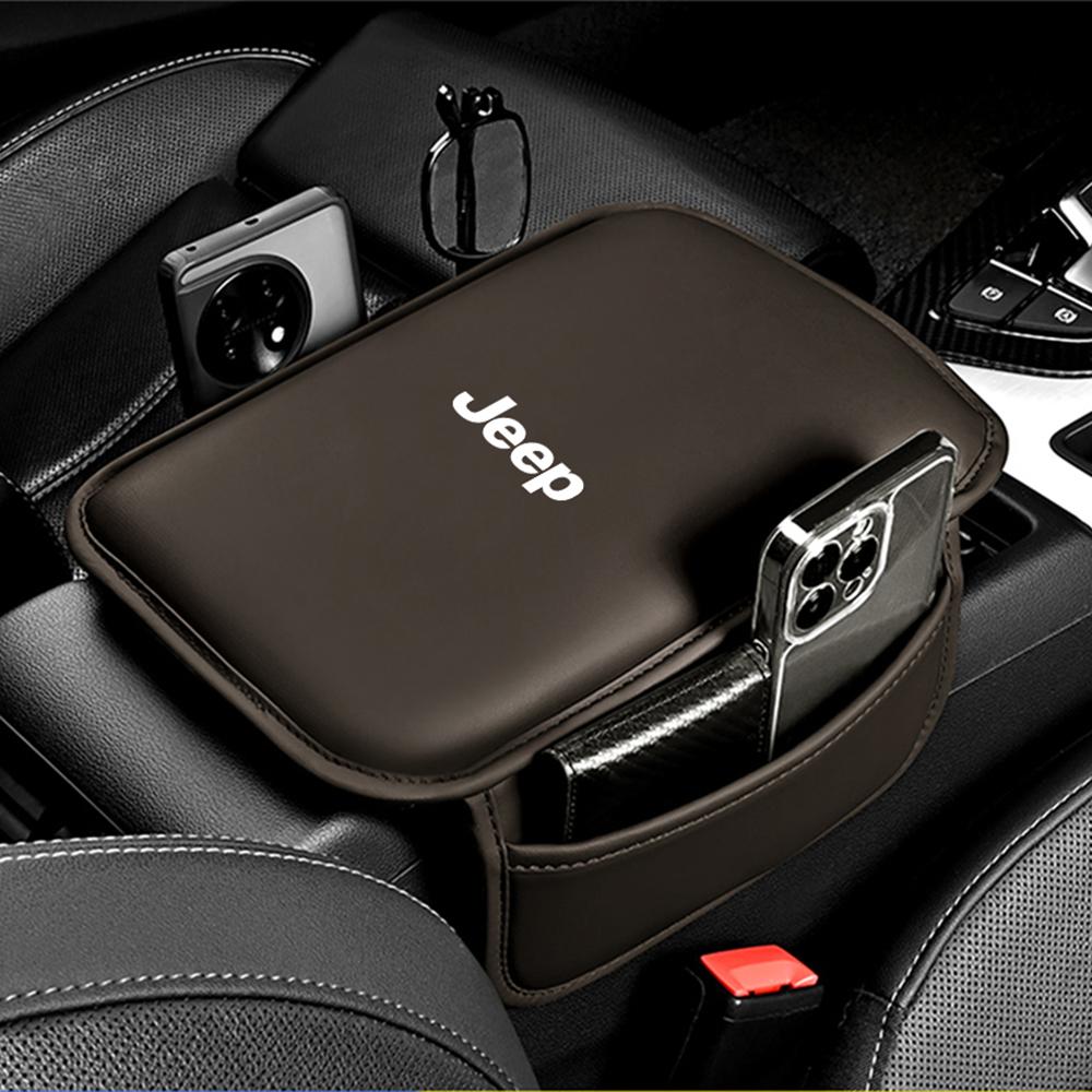 Leather Car Armrest Box Pad Car Center Console Arm Rest Protector Cover with Storage Pocket For Jeep Renegade Wrangler Jk Compas