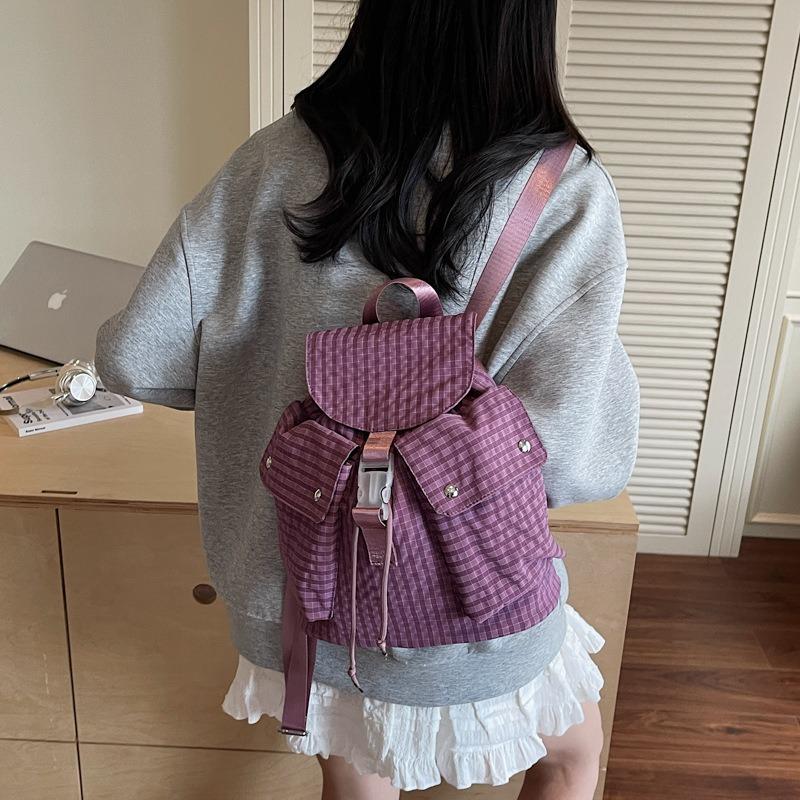 New Backpack Women's Casual Versatile Student Schoolbag Lightweight Portable Plaid High-value Commuter Small Backpack