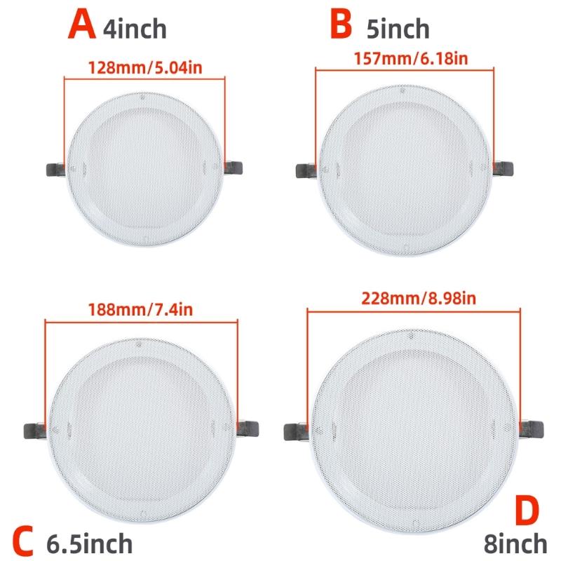Universal Speaker Grill Cover White Plastic Frame With Metal Mesh For 4 5 6.5 8Inch Ceiling Speakers Easy Installation
