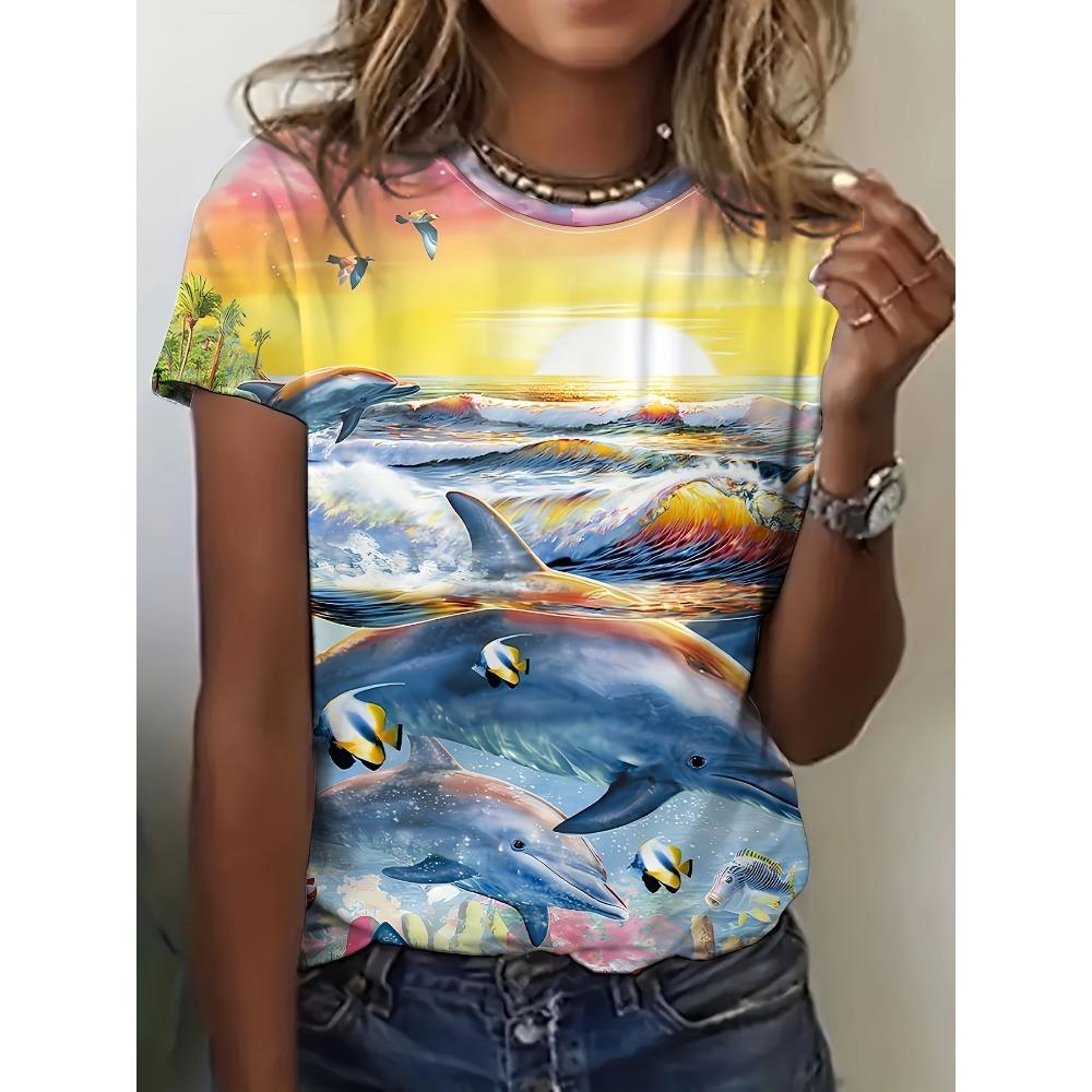 2026 Sommer Rundhals Damen T-Shirt Mode 3D Hawaiianischer Papagei Vogel Druck Kurzarm Cartoon Lässig