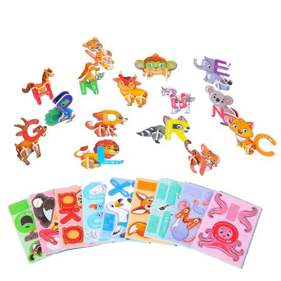 25Pcs DIY 3D Animal Puzzle Set Insect Dinosaur Sea Animal Puzzle Assembly Activity Game Kids Educational Jigsaw Toy Classroom Prizes Party Favors