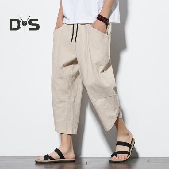 Pantaloni de vară respirabili pentru bărbați, de culoare uni, șic, ocazionali, pantaloni de vară pentru bărbați