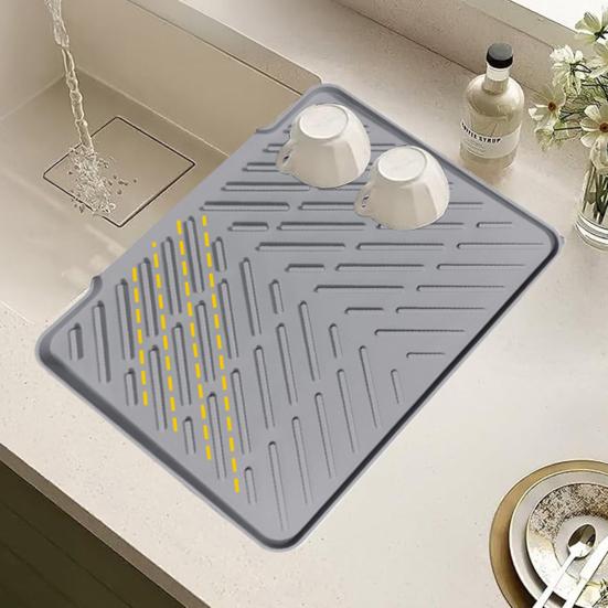 Silicone Drain Mat Kitchen Sink Slope Design Heat-Resistant Drain Pad Cookware Drying Tray Air Circulation Drain Mat