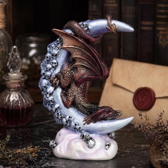 Yousheng Dragon Skull Moon Figurine, Gothic Style Sculpture Ornament for Home Desktop Party Decor, Halloween Creative Dragon Statue