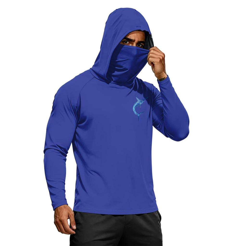 Men's Summer Hawaiian Print Quick Dry Long Sleeve T Shirt Ice Silk UPF50 Plus Sun Protection Hooded Sports Fitness Outdoor Top