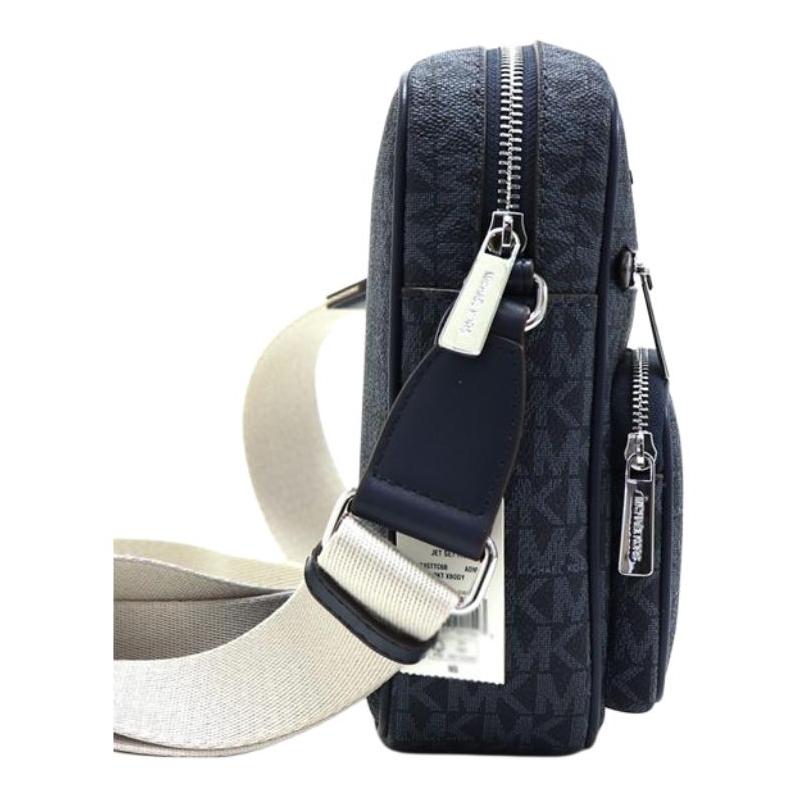 Michael Kors Jet Set Letter Logo Zipper Closure Coated Canvas Crossbody Bag Medium Women's Navy Blue