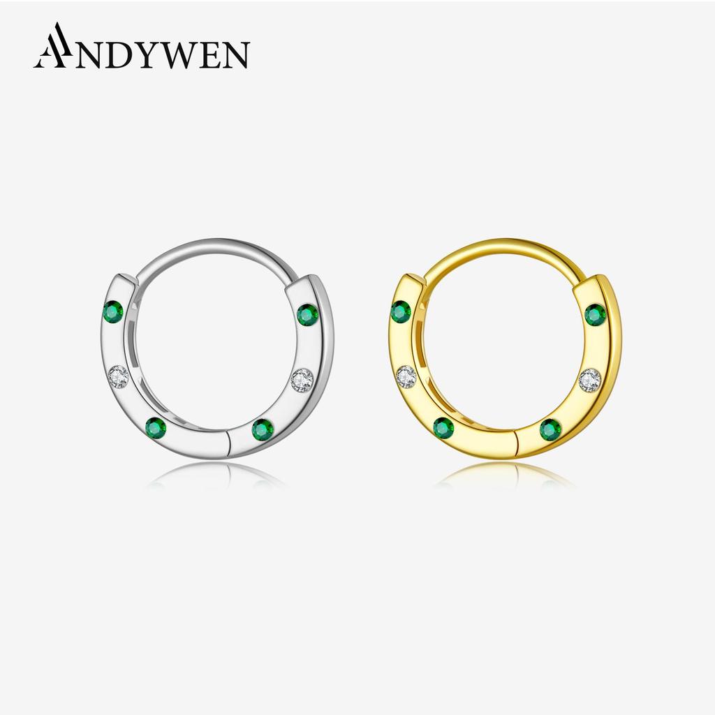 ANDYWEN 925 Sterling Silver Hoop Earrings Gold Plated Ladies Earrings Green Cubic Zirconia Luxury Earring For Women Fine Jewelry