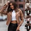Giacca corta con cerniera, bavero, cerniera obliqua, in pelle di daino, sottile, in velluto, da donna, a maniche lunghe, sottile, casual, nuova moda autunnale
