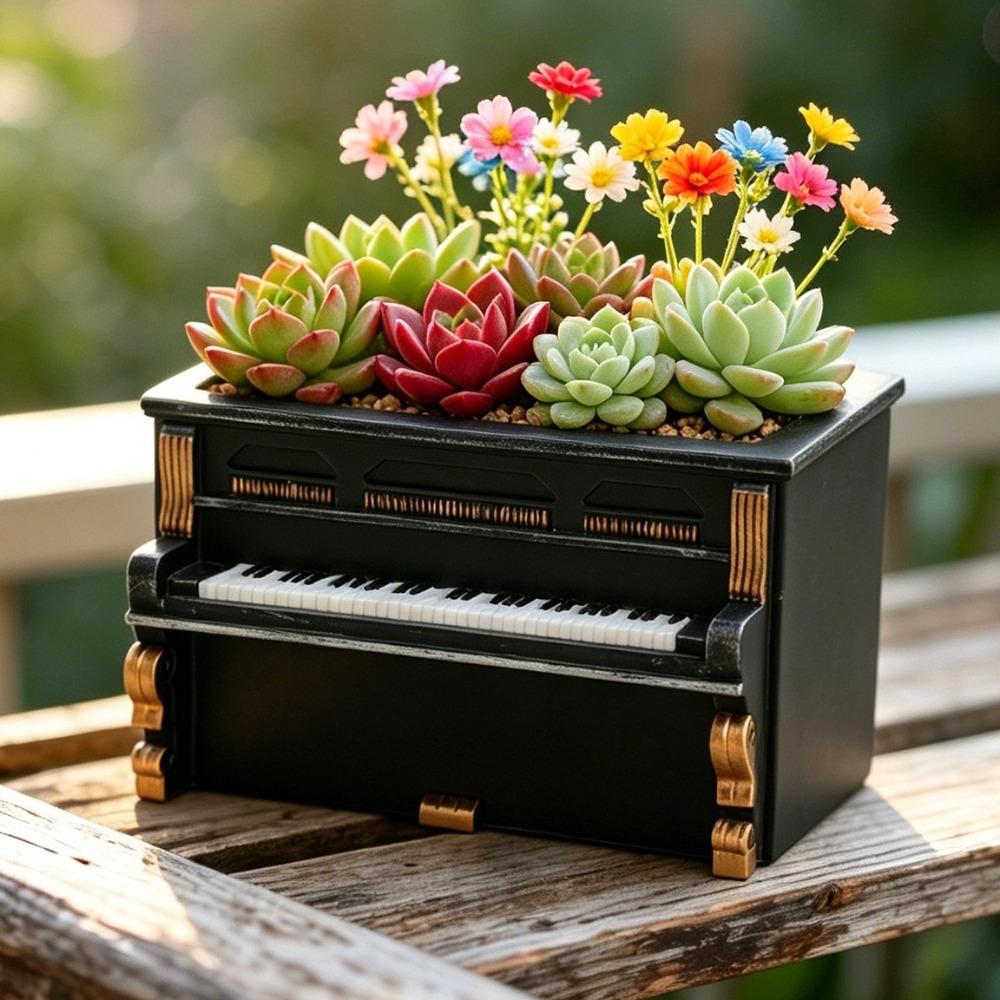 Decorative Piano Planter Retro Style Succulent Pot Piano Flower Pot Desktop Decoration