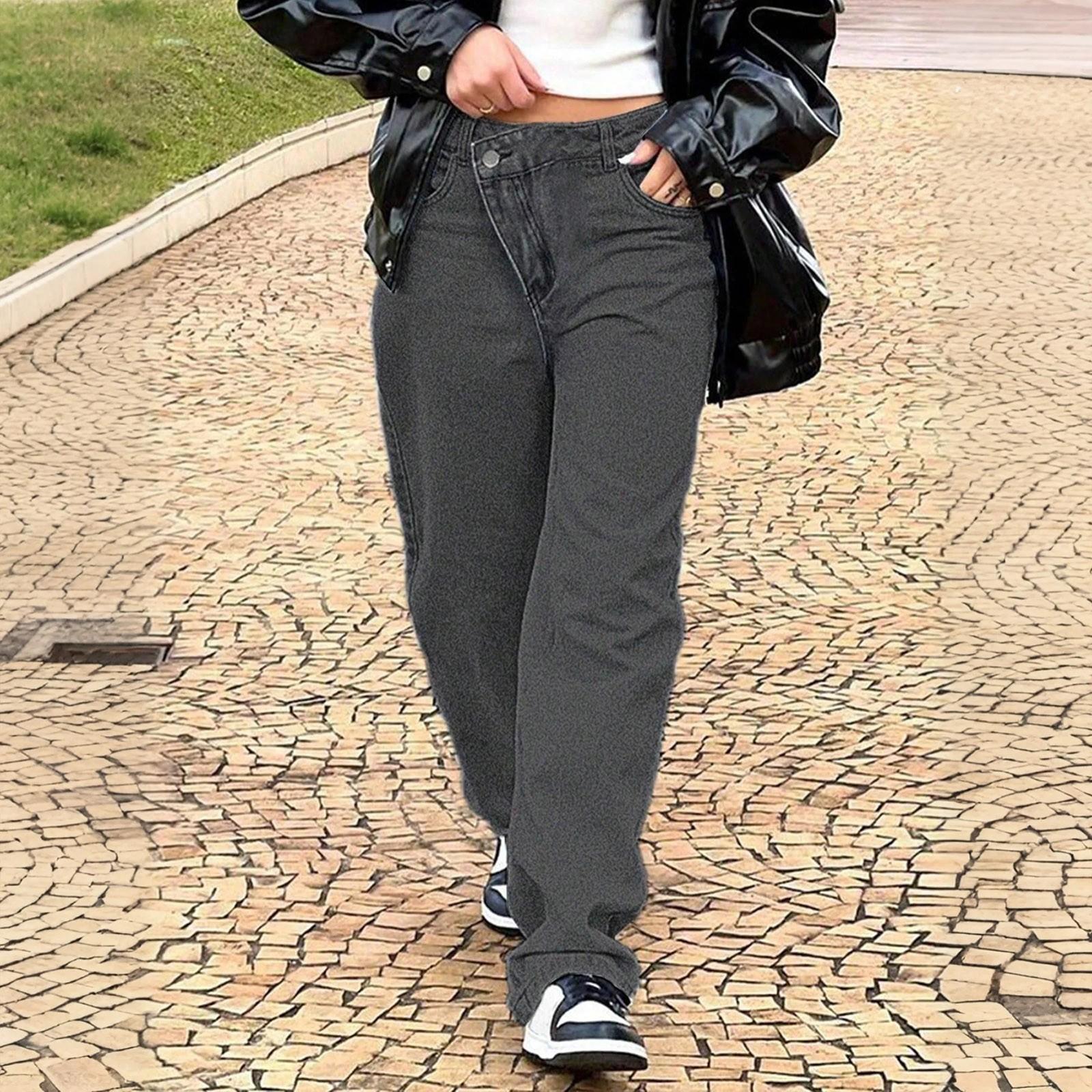 

Женские повседневные джинсы тренд повседневная мода прямые свободные джинсы M