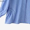 ZANZEA Women Casual Stand Collar Loose Long Sleeve Stripe Blouse
