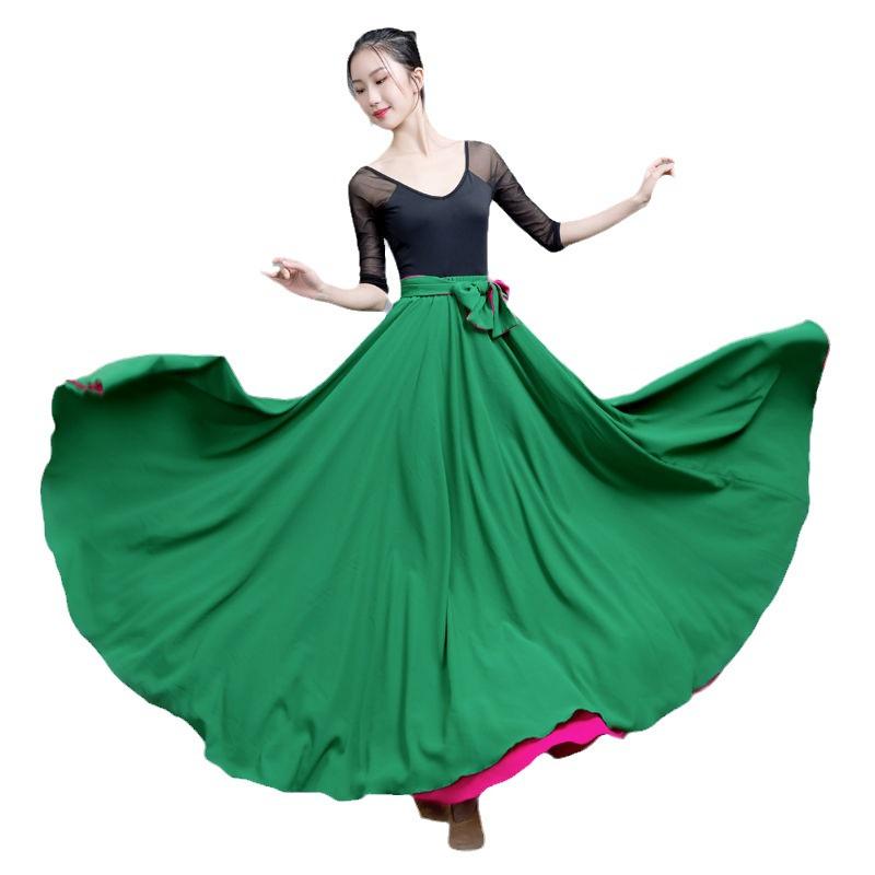 Two-Sided Chiffon Dance Skirt: Performance Long Dress with 540°/720° Swirl, Half-Body, Dual-Color Design