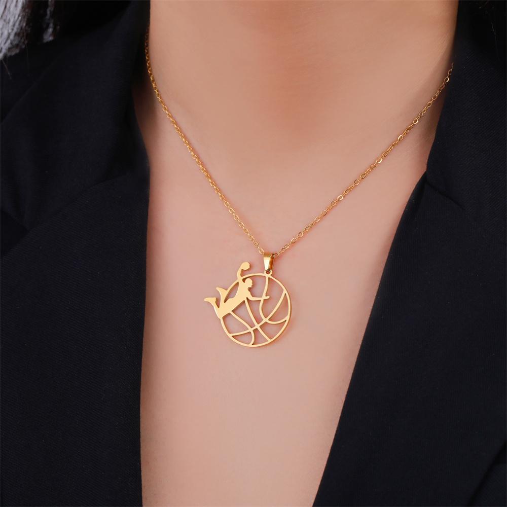 My Shape Artistic Gymnastics Pendant Necklaces Women Girl Dancer Sports Stainless Steel Basketball Player Chain Choker Jewelry