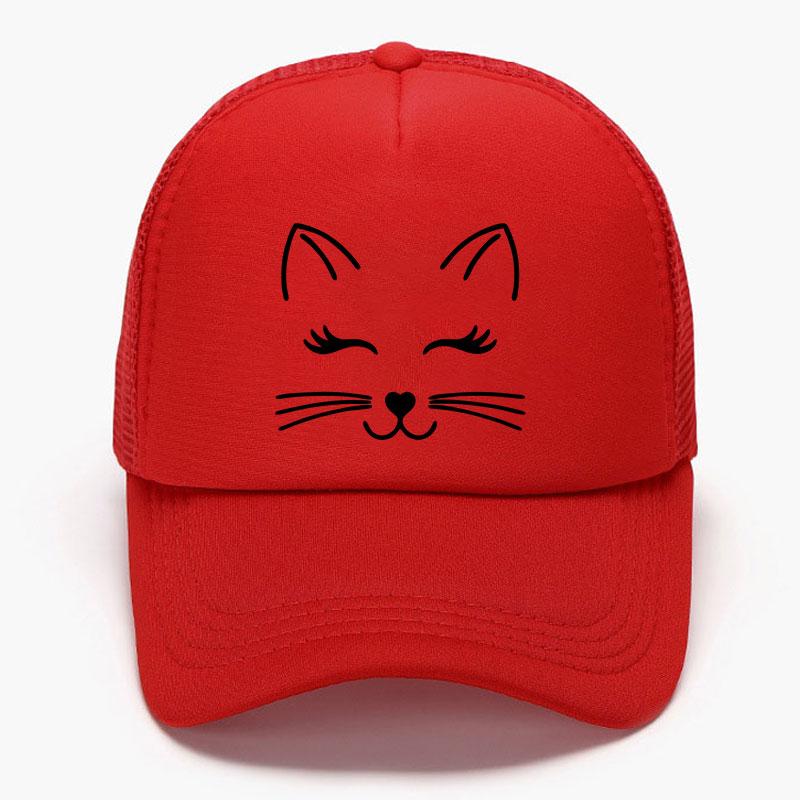 Cute Cat Face Foam Trucker Cap Kawaii Printed Summer Mesh Hat Unisex Casual Snapback Baseball Cap Outdoor Sun Protection Gorras