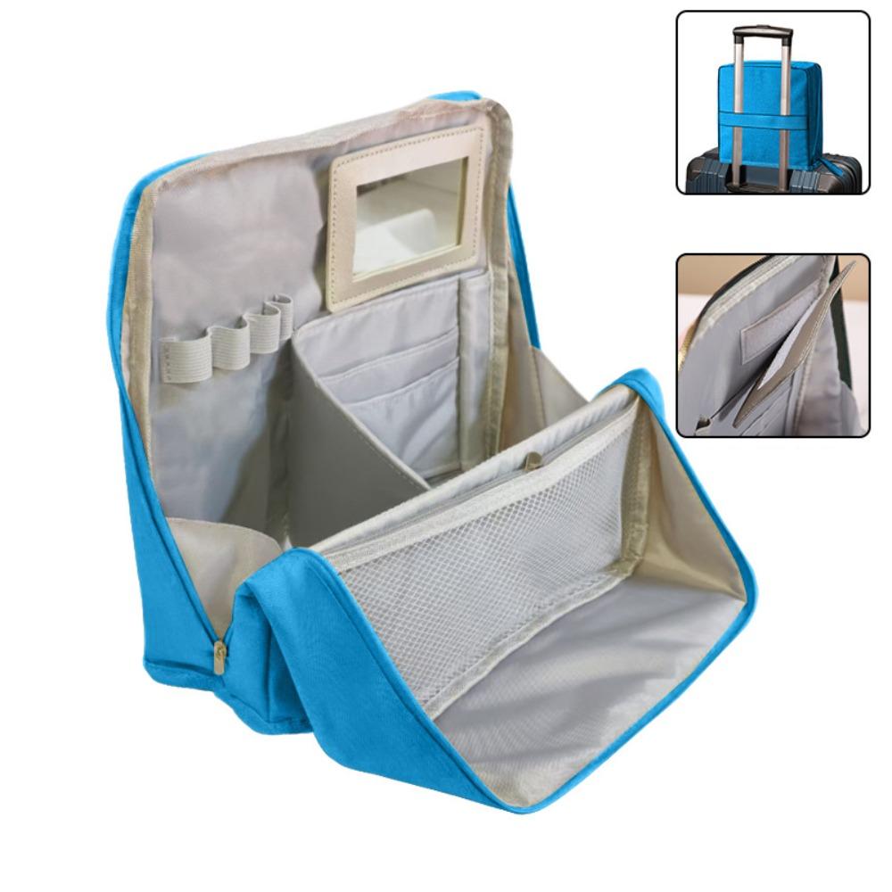 Large Capacity Vertical Makeup Bag Standable Multi-Compartment Skincare Storage Bag with Mirror Partitioned Cosmetic Organizer