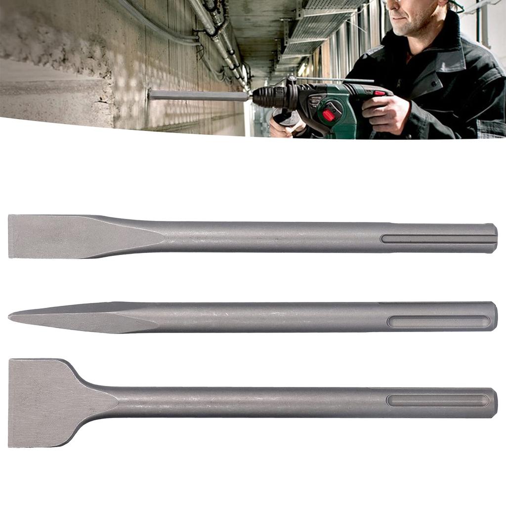 Hammer Drill Chisel Carbon Steel Scaling Flat Chisel Point Rotary Hammer Drill Bit for Tile and Concrete Work Durable and 3-Piece Set, Chisel, Chisel,
