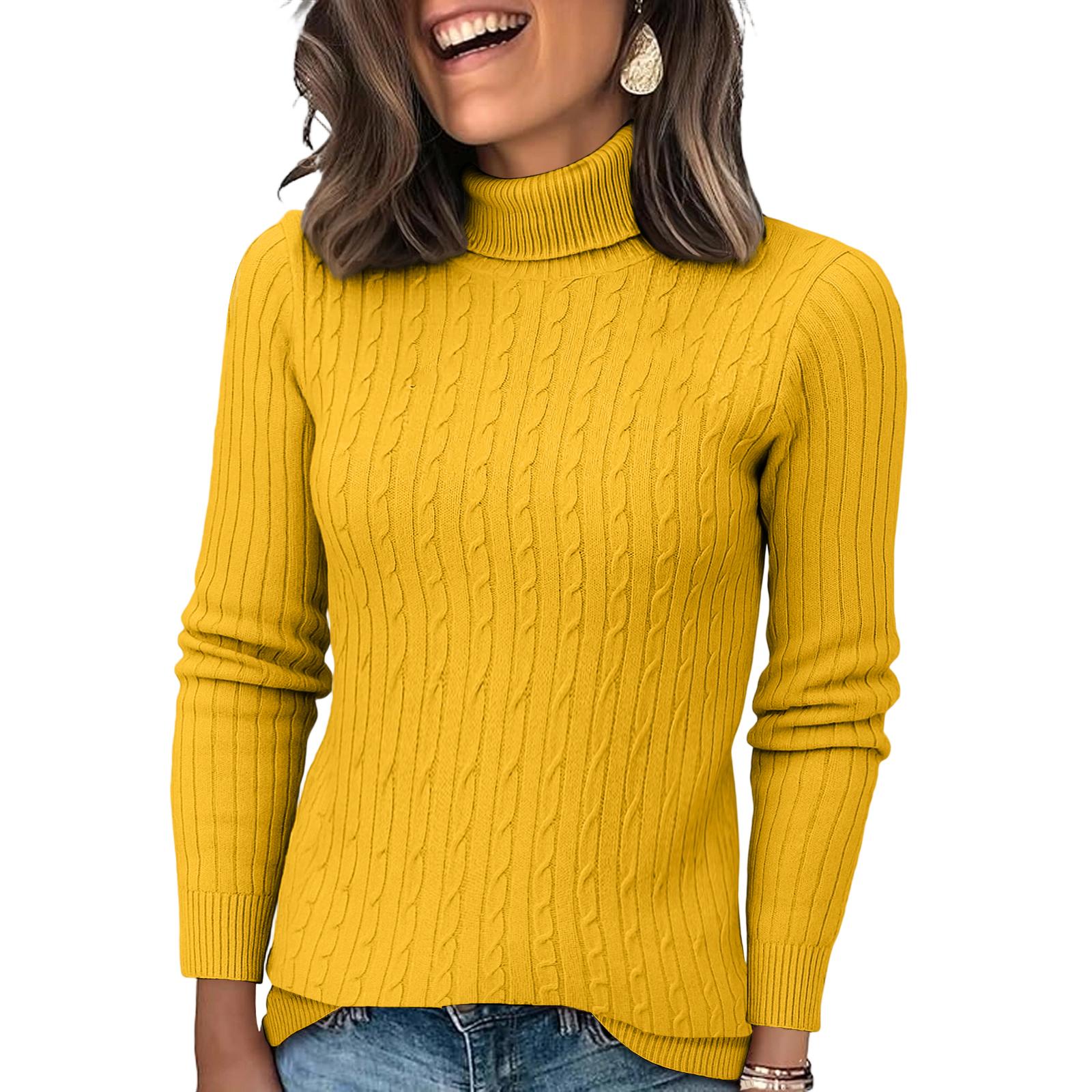 

Женский вязаный однотонный пуловер с длинными рукавами и высоким воротом XL