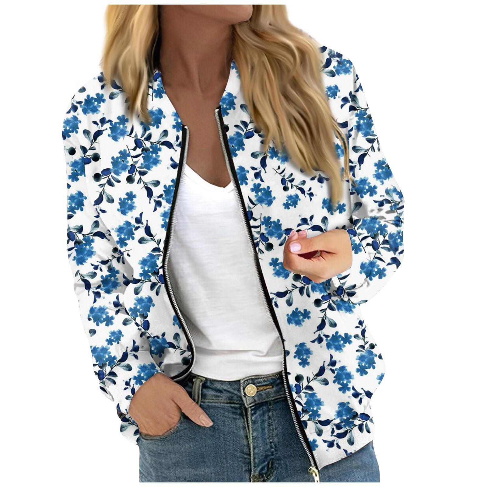 

Женская модная повседневная куртка на молнии с длинным рукавом с цветочным/листовым принтом и круглым вырезом XXL