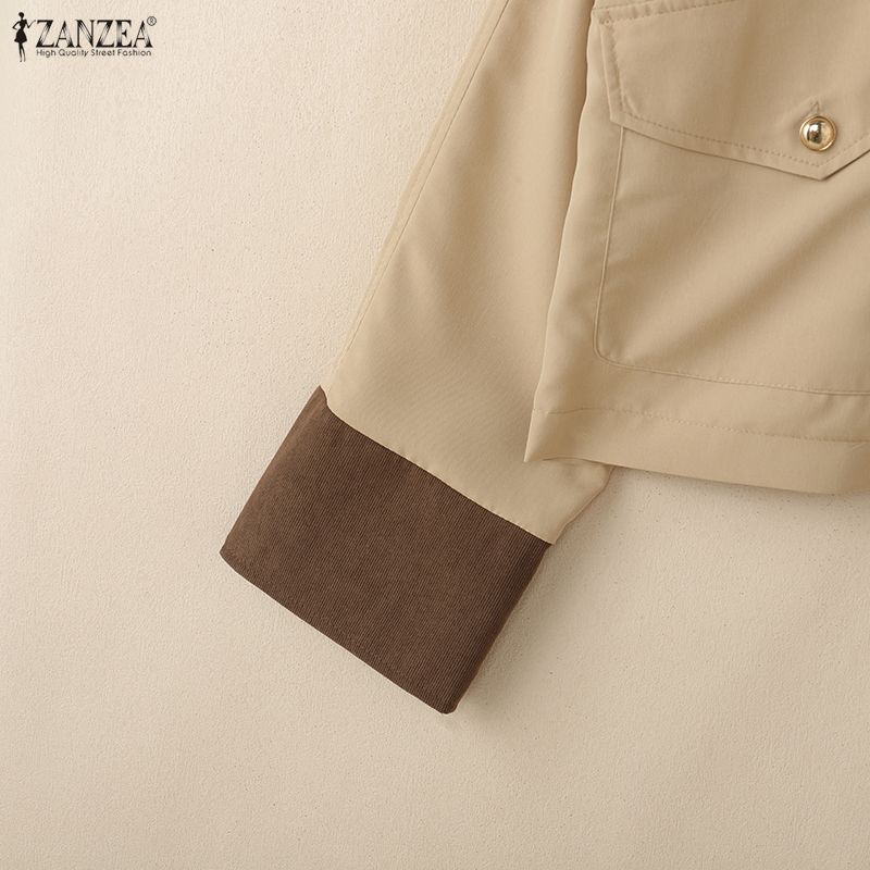 ZANZEA Women Splice Turn Down Collar Casual Long Sleeve Blouse