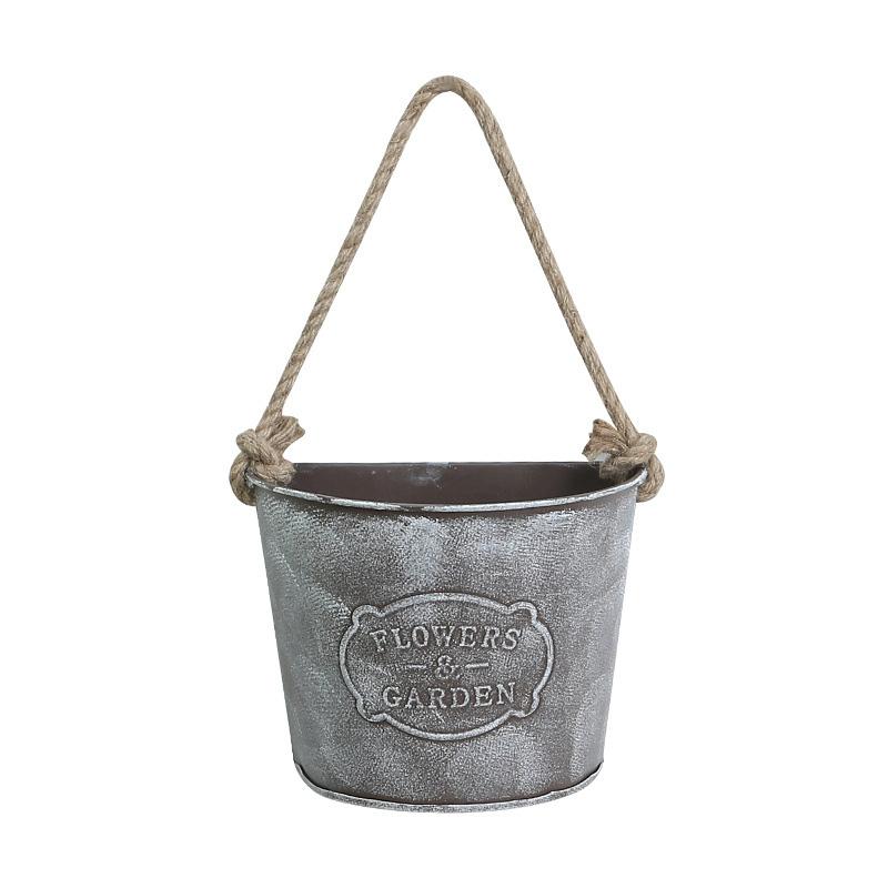 Wall Hanging Flower Bucket Home Flowerpot Garden Half Circle Design Decorative Accessories Iron Art Photography Props Decorations