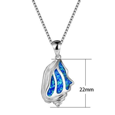 Collar con colgante de piedra de ópalo de fuego azul y blanco con caracola oceánica única para mujer, cadena de joyería de plata de ley 925 con forma de animal, regalo