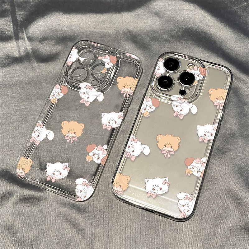 Cute Bow Rabbit Bear for iPhone17promax iPhone 16 Phone Case 14/13 Fine Hole 15