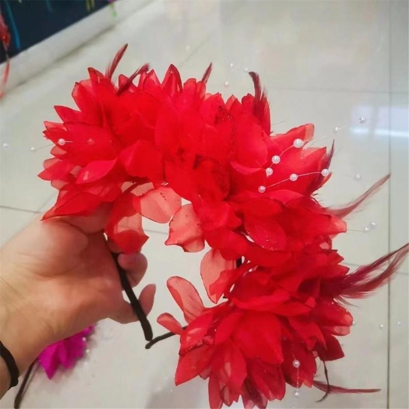 Fabric Flower Headband Feather Flower Hairband Women Evening Party Headpieces