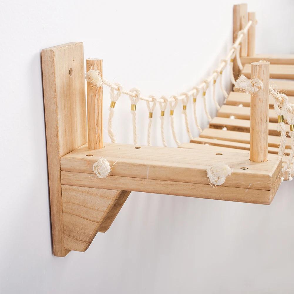 Solid Wood Cat Tree with Suspended Bridge Wall-Mounted Cat Tree Frame For Kittens Adult Cats and All Sizes