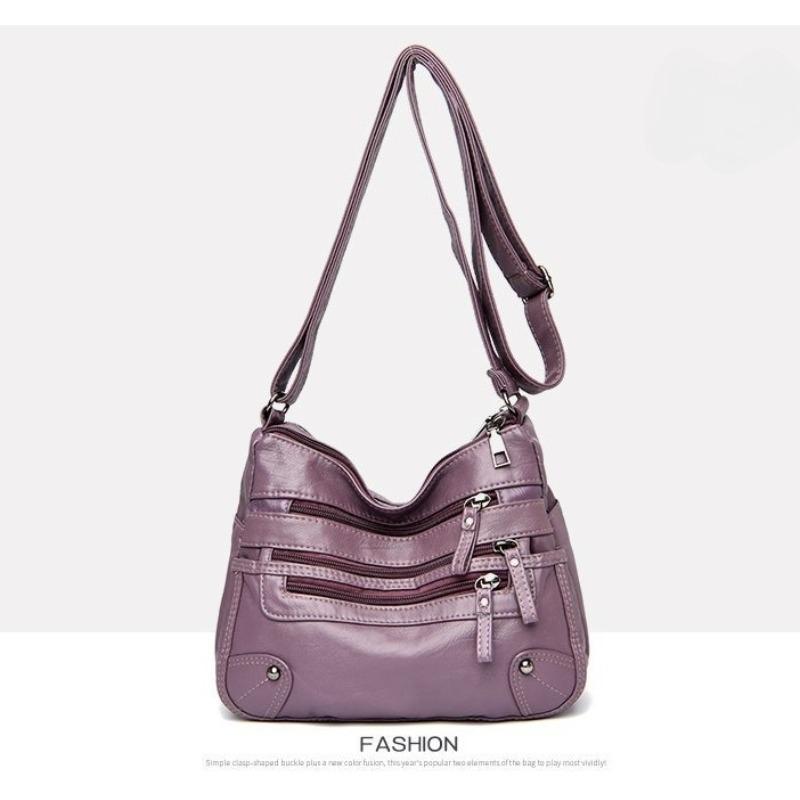 Shoulder bag women's foreign trade new fashion versatile double-layer messenger bag Korean version large-capacity washed leather small bag